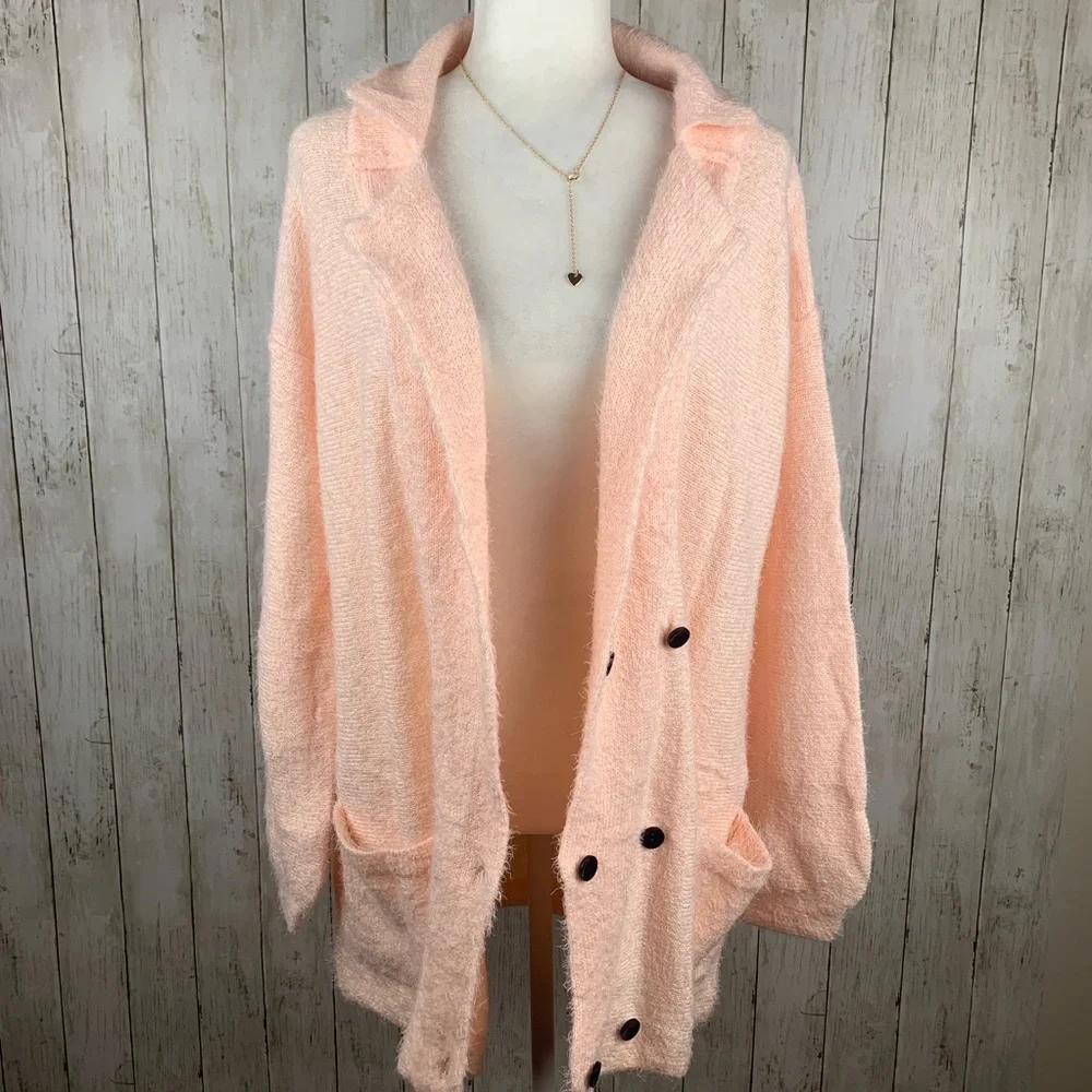 🔥COZY CARDIGAN🔥WARM FUZZY DOUBLE BREASTED POCKET CARDIGAN SWEATER PINK NWT - Picture 8 of 9